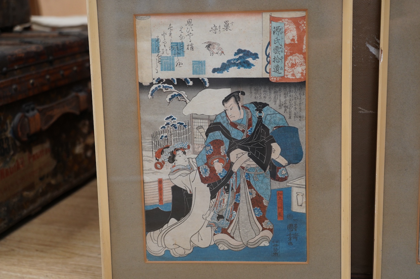 Utagawa Kuniyoshi (1798-1861), pair of Japanese woodblock prints, Figures with samurai swords, 34 x 22cm, Condition - fair